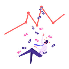 Businessman flying among the money. the topic of business success and financial well-being