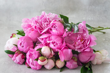 Beautiful bouquet of pink peonies.Floral shop concept . Beautiful fresh cut bouquet. Flowers delivery