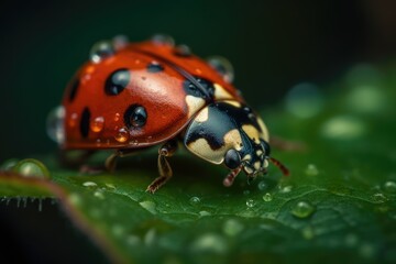 Obraz premium Ladybug, macro photography, close up shallow focus. Generative AI