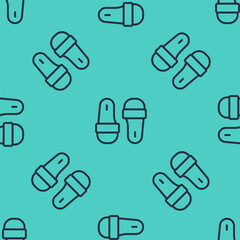 Black line Sauna slippers icon isolated seamless pattern on green background. Vector