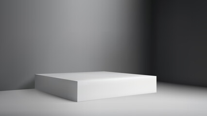 Podium white rectangular stage decorative wall premium studio background realistic vector illustration. Pedestal base platform, minimalist showcase.