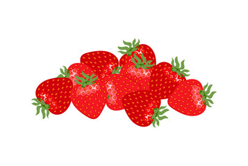 Ripe strawberry isolated on white background. Heap of fresh red berries. Vector cartoon flat illustration. 