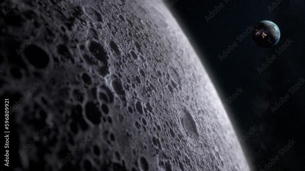 Wall mural cinematic planet earth view from the moon surface. starry space in the background. travel across the