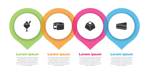 Set Ice cream in bowl, Cake, Brownie chocolate cake and Piece of. Business infographic template. Vector