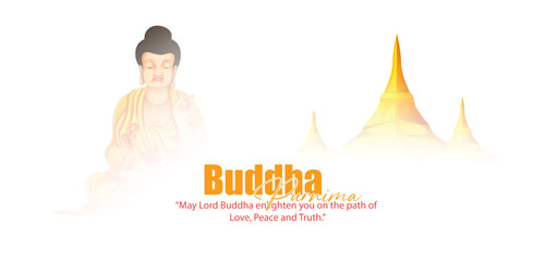 Illustration of Lord Buddha with typography for Buddhist Festival, Happy Buddha Purnima or Vesak Day