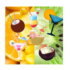 immagine d'estate:sul fondo colorato di frutta ci sono diverse esotiche bevande