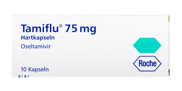 packaging of Roche Tamiflu medicine isolated over transparent background