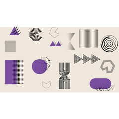 Geometric memphis elements. Minimal abstract geometry shapes, funky bold constructivism icons for posters. Vector set