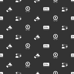 Set Gold bars 24k, and Medal on seamless pattern. Vector