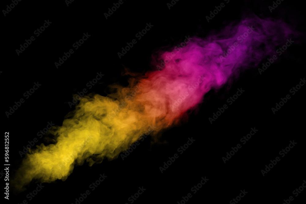 Wall mural abstract art colored powder on black background. frozen abstract movement of dust explosion multiple
