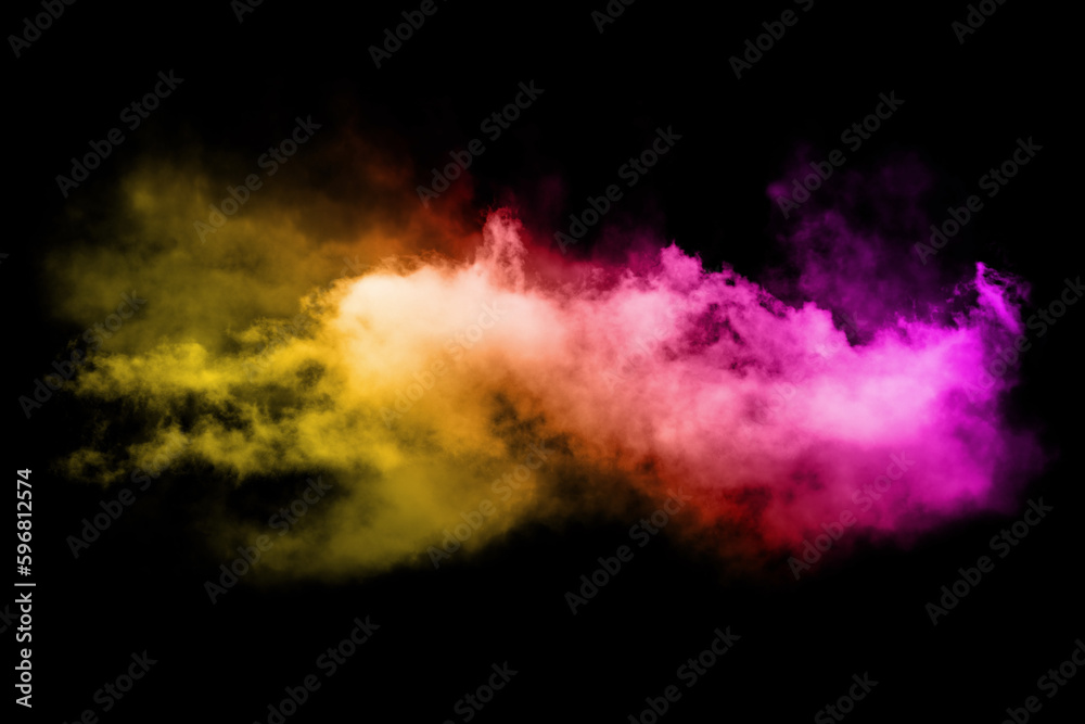 Wall mural abstract art colored powder on black background. frozen abstract movement of dust explosion multiple