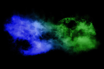 Abstract colorful smoke on black background, smoke background, colorful ink background, Blue, Orange, Yellow and Green smoke, beautiful smoke
