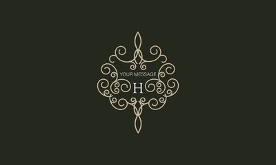 Elegant logo with elements of calligraphic elegant ornament and letter H. Identity design for shop or cafe, store, restaurant, boutique, hotel, heraldic shop, fashion, etc.