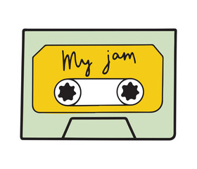 Naklejka premium Hand drawn old retro audio tape cassette, isolated vector illustration in line doodle design