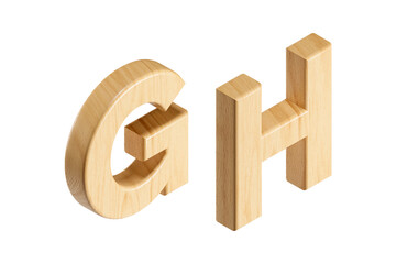 Letters made of wood. 3d isometric illustration of wooden alphabet isolated on white background