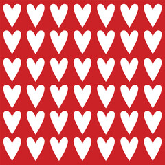White hearts pattern on red background