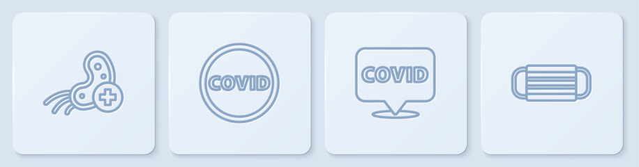 Set line Positive virus, Corona covid-19 on location, and Medical protective mask. White square button. Vector