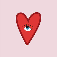 Cute red heart with big eye. Ideal for textile design, socks, dresses, pattern, postcard 