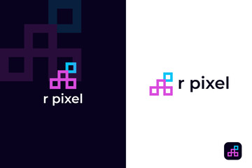 Modern minimal R pixel logo design, pixel logo, r logo design vector template 