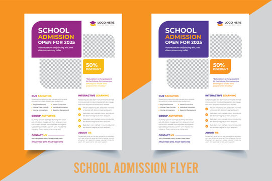 School admission flyer design. back to school flyer design set. school admission template for flyer design. Back to school admission flyer.