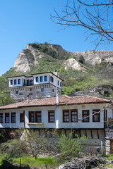 Typical street and old houses at town of Melnik, Bulgaria