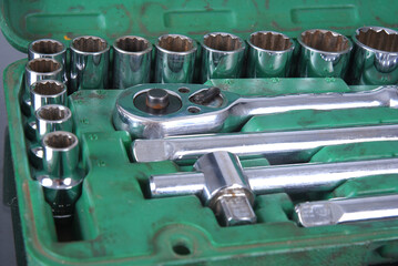Set of torque wrenches or car repair. Professional tools. Torque wrench, tool with reversible...