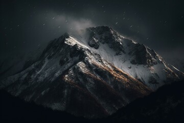 Fototapeta na wymiar Mountains with snow in the dark. Generative AI