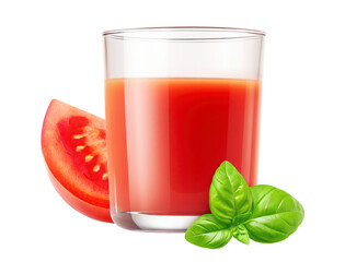 Glass of tomato juice and slice of tomato cutout