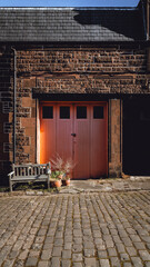 A red garage door