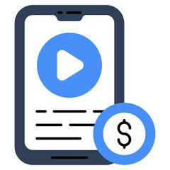 Conceptual flat design icon of mobile paid video 