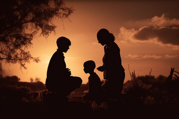 Fototapeta na wymiar parent and silhouette at sunset, ai generative