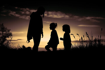Fototapeta na wymiar silhouette of parent and child, ai generative