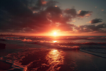 Fototapeta na wymiar Sunset over the ocean, ai generative