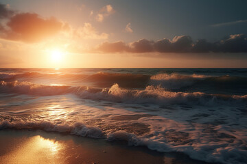Fototapeta na wymiar Sunset on the beach, ai generative