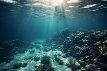 Fototapeta na wymiar Scuba diver and coral reef, ai generative