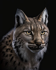 Generated photorealistic portrait of a wild lynx with yellow eyes