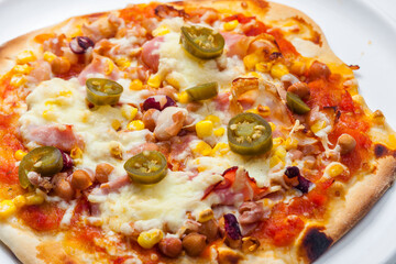 still life of homemade spicy pizza