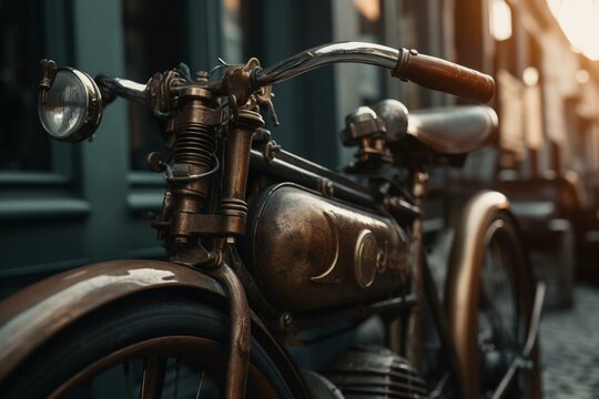 Antique bike with two wheels. Generative AI