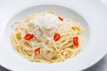 still life of spaghetti aglio e olio