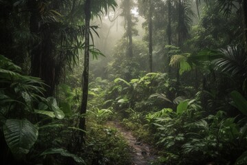 Fototapeta na wymiar heavy rain in the rainforest. Created with generative technology.