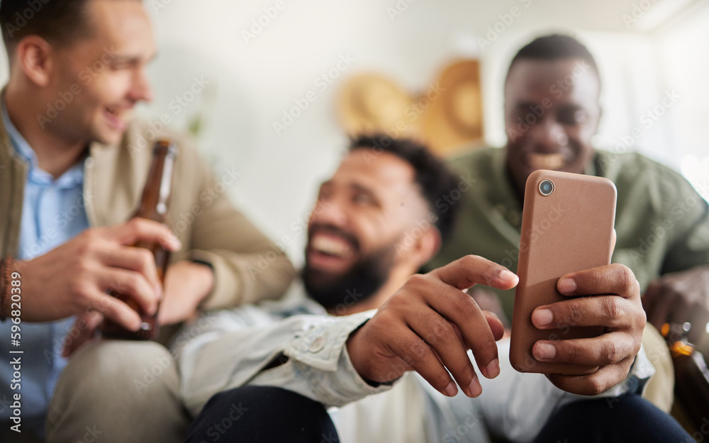 Canvas Prints Should I send it to you. Shot of a three male friends looking at something on a cellphone together.