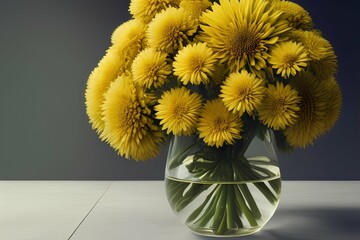 yellow chrysanthemum in a glass vase - generative ai