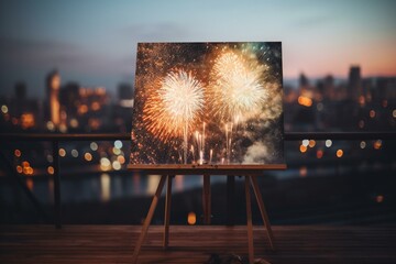 Clear board w/ blurred firework background. Generative AI