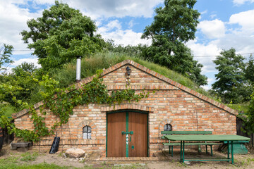 Wine cellars and vineyard in Palava region, Southern Moravia, Czech Republic