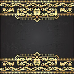 dark grunge background with golden ornaments / vector illustration