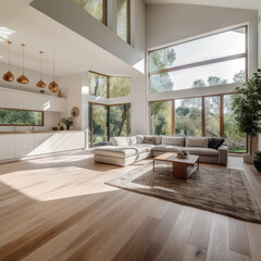 Spacious living room with sunlight - 596820926