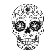 vector sugar skull,hand-drawing black and white . Coloring page