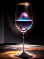 Fluid crystals in wine glass surreal Generative AI