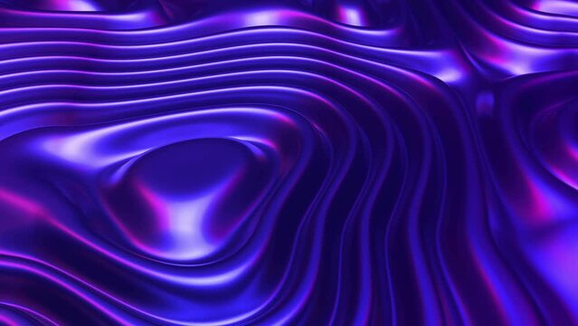 3D neon waving surface. Digital sound concept: sound waves flowing on blue fluid metal surface. Abstract visualization of big data and artificial intelligence. Seamless loop animation.