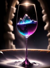 Fluid crystals in wine glass surreal Generative AI
